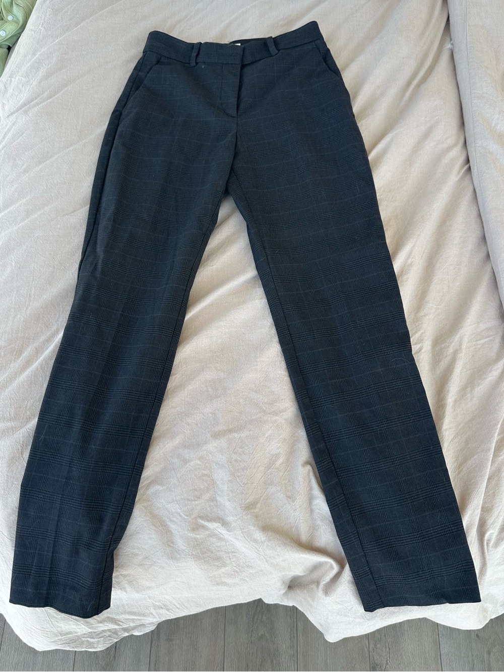H&M Black Plaid Straight-Leg Trousers